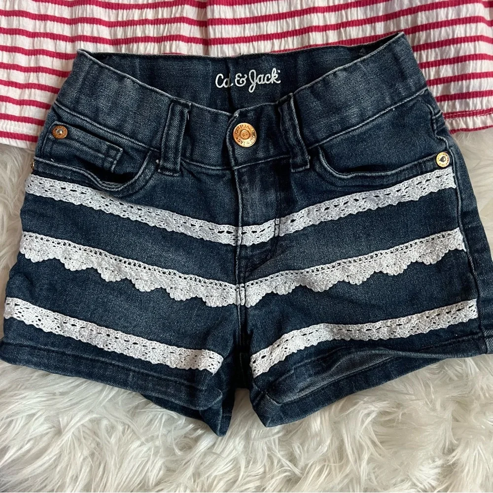 Girls 5T Cat & Jack Striped Top and Lace Denim Shorts